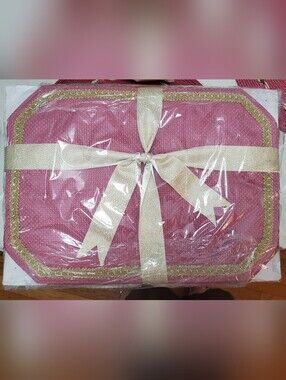 6 Pcs Mauve Table Placemats W/ Gold Trimmings